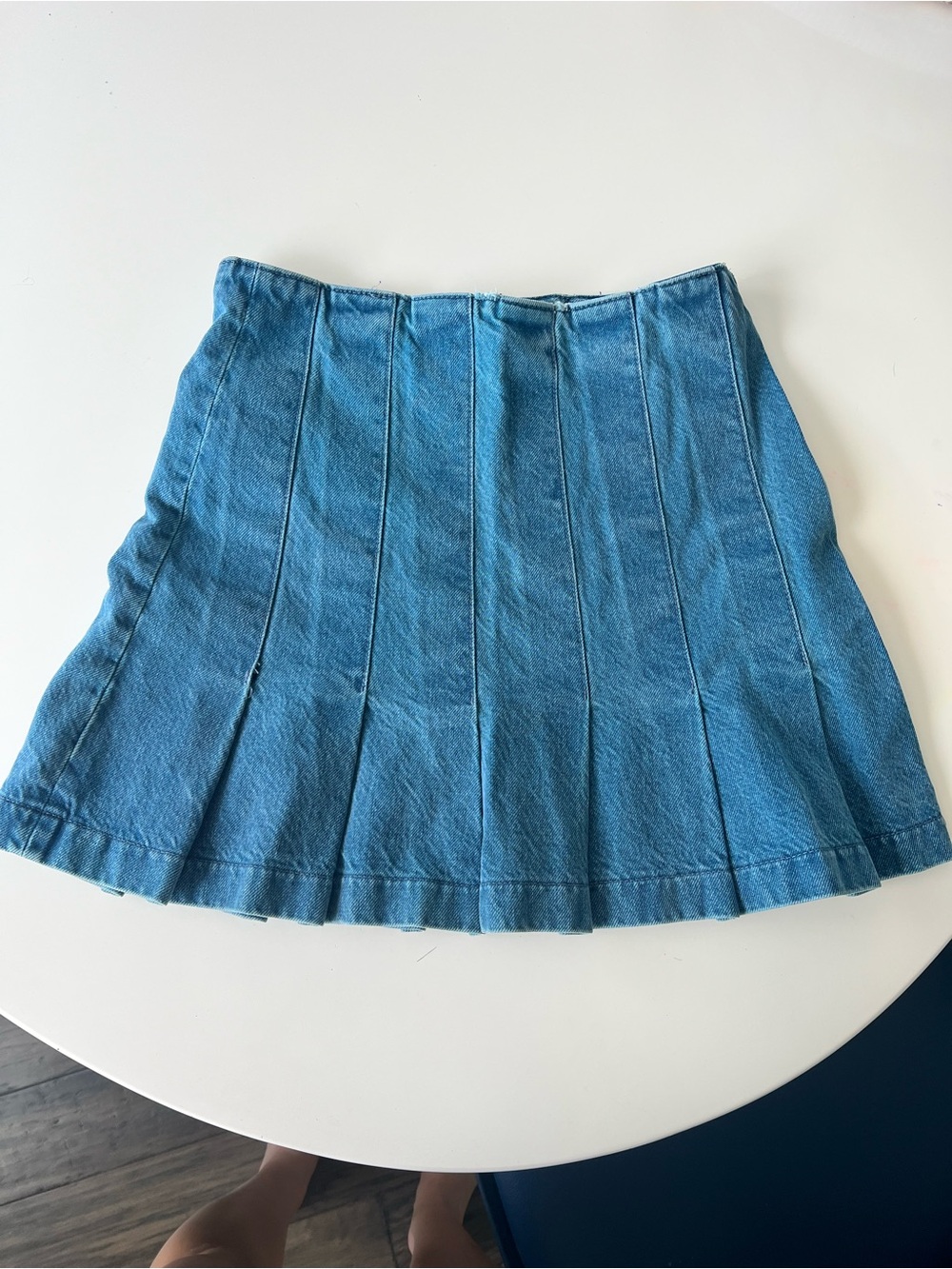 Zara Blue Denim A-Line Pleated Mini Skirt